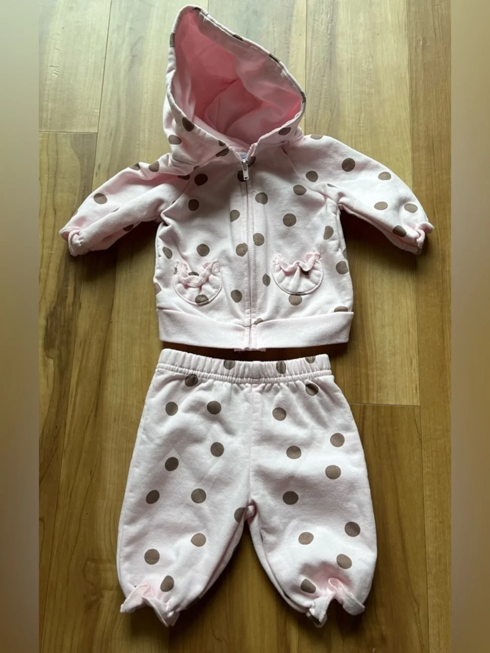 Mini Hop Baby Girl Pink Polka Dot Set 3M Hoodie & Pants